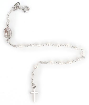 image:Image Náramek desátek celostříbrný bílé korálky se zapínáním