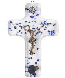 image:Image Kříž na zeď - křišťál s korpusem, modrý dekor, 18,5 cm