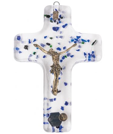 image:Image Kříž na zeď - křišťál s korpusem, modrý dekor, 18,5 cm