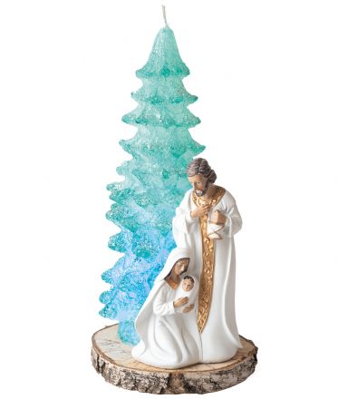 image:Image Svíce stromek se Svatou rodinou, dioda, zelený 28 cm