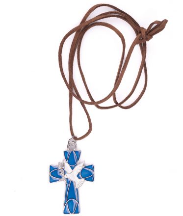 image:Image Kříž kovový s Duchem Svatým a řemínkem, modrý