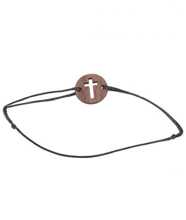 image:Image Náramek provázkový s dřevěnou medailkou s výřezem kříže