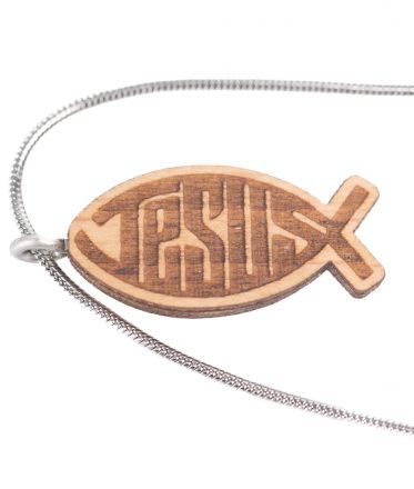 image:Image Dřevěná medailka Ryba Jesus + řetízek