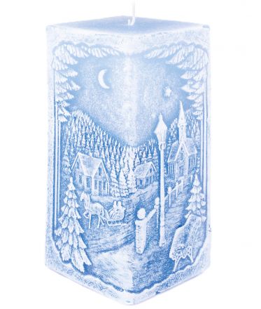 image:Image Svíce vánoční - zimní krajina modrá s diodou 7 x14 cm