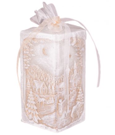 image:Image Svíce vánoční - zimní krajina, barva zlatobílá 7 x14 cm