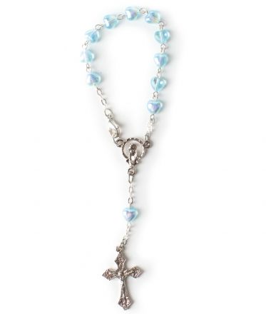 image:Image Růženec desátek s karabinkou - perla srdce, světle modrý