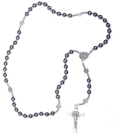 image:Image Růženec hematit, medailka a kříž Benedikt