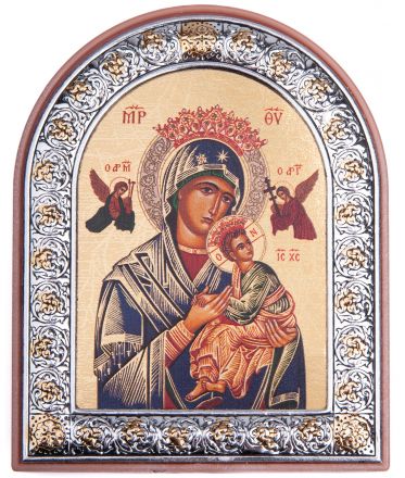 image:Image Ikona Panna Maria, Matka ustavičné pomoci se stojánkem, stříbro, ovál, 10 x 8 cm