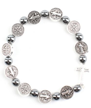 image:Image Náramek desátek s medailemi sv. Benedikta - hematit