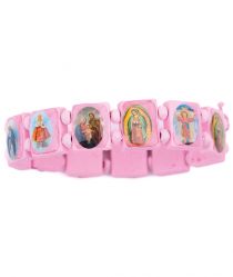 image:Image Náramek se svatými, dřevěný, zářivě růžový