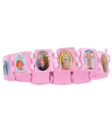 image:Image Náramek se svatými, dřevěný, zářivě růžový