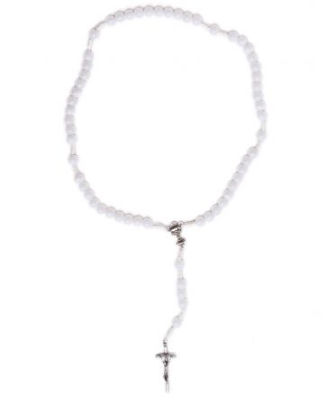 image:Image Růženec bílý korálek plast, medailka kalich, kříž papežský