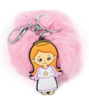 image:Image Přívěšek na klíče anděl s růžovou kožešinou