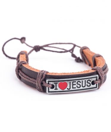 image:Image Náramek kožený - I love Jesus, hnědý