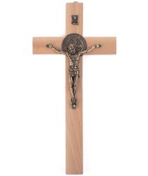 Kříž na zeď - světlý, medailka Benedikt 16 cm image:Image Kříž na zeď - světlý, medailka Benedikt 16 cm