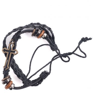 image:Image Náramek kožený pletený s křížkem