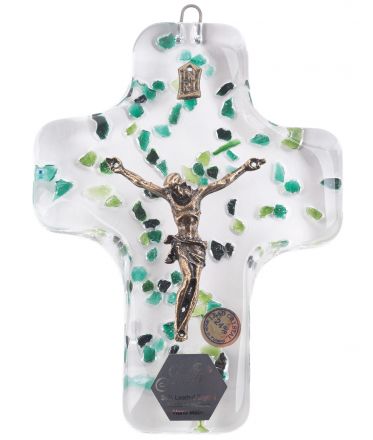 image:Image Kříž na zeď - křišťál s korpusem, zelený dekor, 11,5 cm