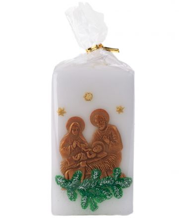 image:Image Svíce Svatá rodina, kvádr bílý, barva zlatá + větvička