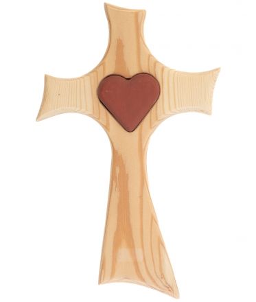 image:Image Kříž na zeď s červeným srdcem, moderní, světlý ořech C