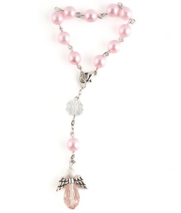 image:Image Náramek desátek - anděl + růžová perla se zapínáním