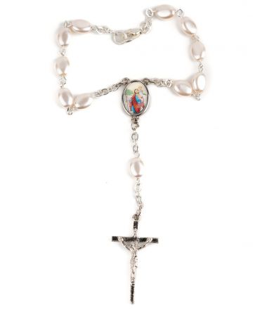 image:Image Růženec desátek, olivka bílá, s karabinkou,  sv. Kryštof