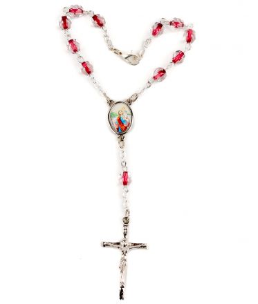 image:Image Růženec desátek, červený průtah, s karabinkou, sv. Kryštof