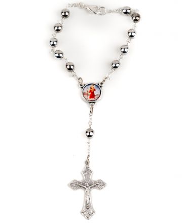 image:Image Růženec desátek, korálek barvy stříbrné, s karabinkou, sv. Kryštof