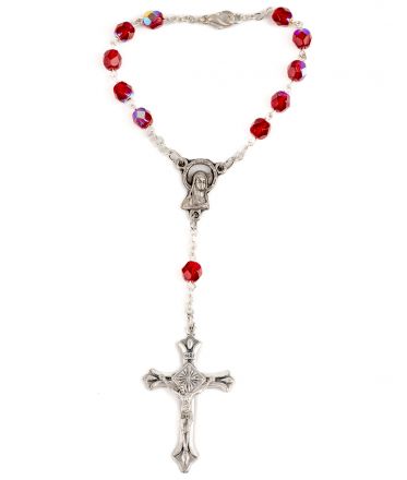 image:Image Růženec desátek, červený s kovovým leskem, s karabinkou, sv. Kryštof