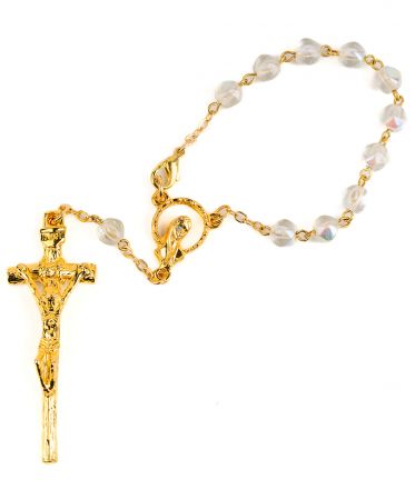 image:Image Růženec desátek, korálek průsvitný, křížek zlaté barvy