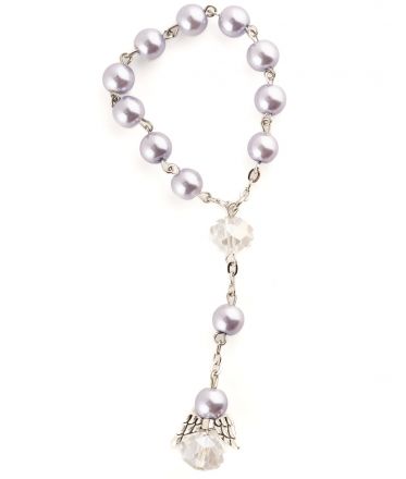 image:Image Náramek desátek - anděl + světle fialová perla se zapínáním