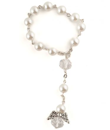 image:Image Náramek desátek - anděl + bílá perla se zapínáním