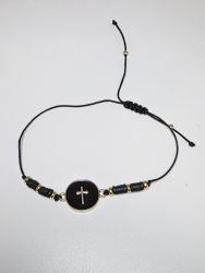 image:Image Náramek šňůrka, křížek v kolečku, černý