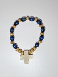 image:Image Náramek desátek dřevěný, přírodní-modrý