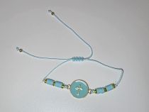 image:Image Náramek šňůrka, křížek v kolečku, světle modrý