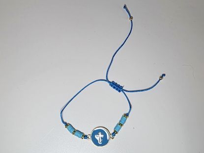 image:Image Náramek šňůrka, křížek v kolečku, zářivě modrý