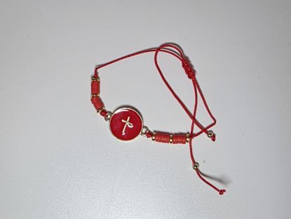 image:Image Náramek šňůrka, křížek v kolečku, červený