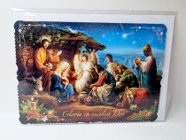 image:Image Přání vánoční - betlém a Tři králové, brokát 11,5 x 16,5 cm