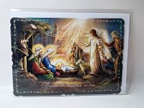 image:Image Přání vánoční - betlém s pastýři, brokát) 11,5 x 16,5 cm