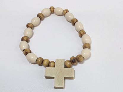 image:Image Náramek desátek dřevěný světlý a krémový