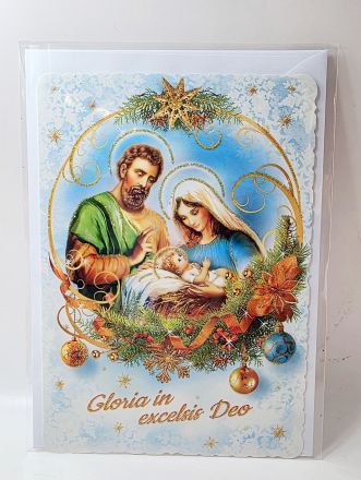 image:Image Přání vánoční - Svatá Rodina, brokát 16,5 x 11,5 cm