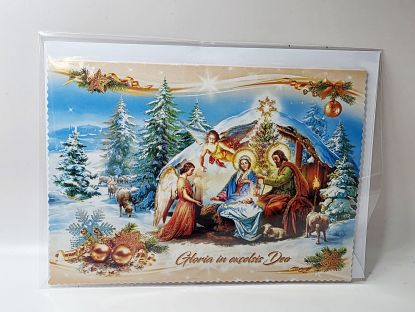 image:Image Přání vánoční - betlém, zimní krajina, brokát 11,5 x 16,5 cm