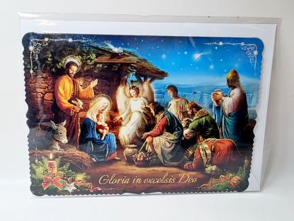 image:Image Přání vánoční - betlém a Tři králové, brokát 11,5 x 16,5 cm