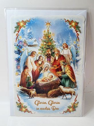 image:Image Přání vánoční - Svatá Rodina, brokát 16,5 x 11,5 cm