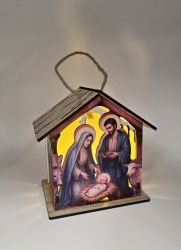 image:Image Lucernička dřevěná  s Betlémem a LED svíčkou