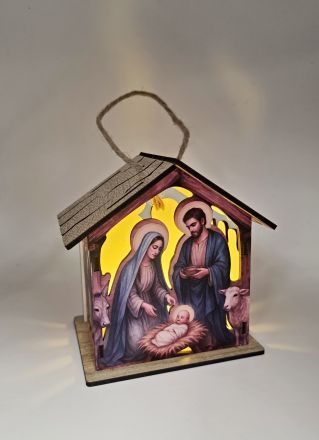 image:Image Lucernička dřevěná  s Betlémem a LED svíčkou