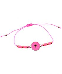 image:Image Náramek šňůrka, křížek v kolečku, zářivě růžový