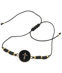 image:Image Náramek šňůrka, křížek v kolečku, černý