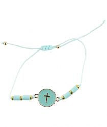 image:Image Náramek šňůrka, křížek v kolečku, světle modrý