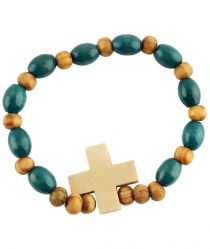 image:Image Náramek desátek dřevěný, světlý a tyrkys