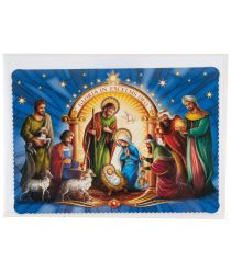 image:Image Přání vánoční - Svatá Rodina, Tři králové a pastýři, brokát 11,5 x 16,5 cm